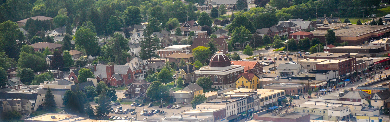 aerial view of downtown Tilllsonburg and west