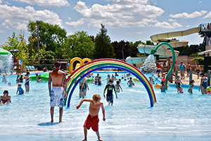 looking out at the Lake Lisgar Waterpark and slide