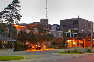 exterior of Tillsonburg Hospital at night